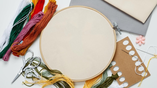 Embroidery kit with threads and hoop