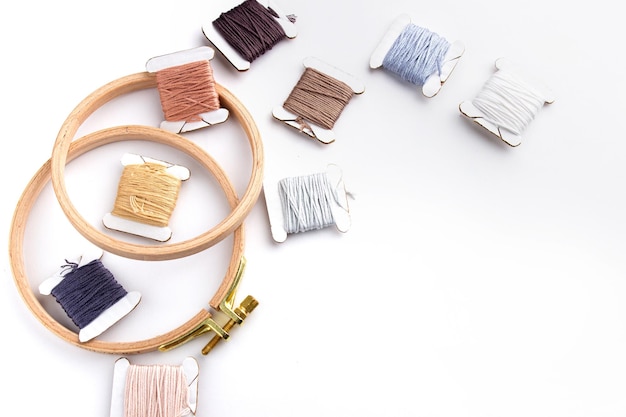 Selection of embroidered items and threads